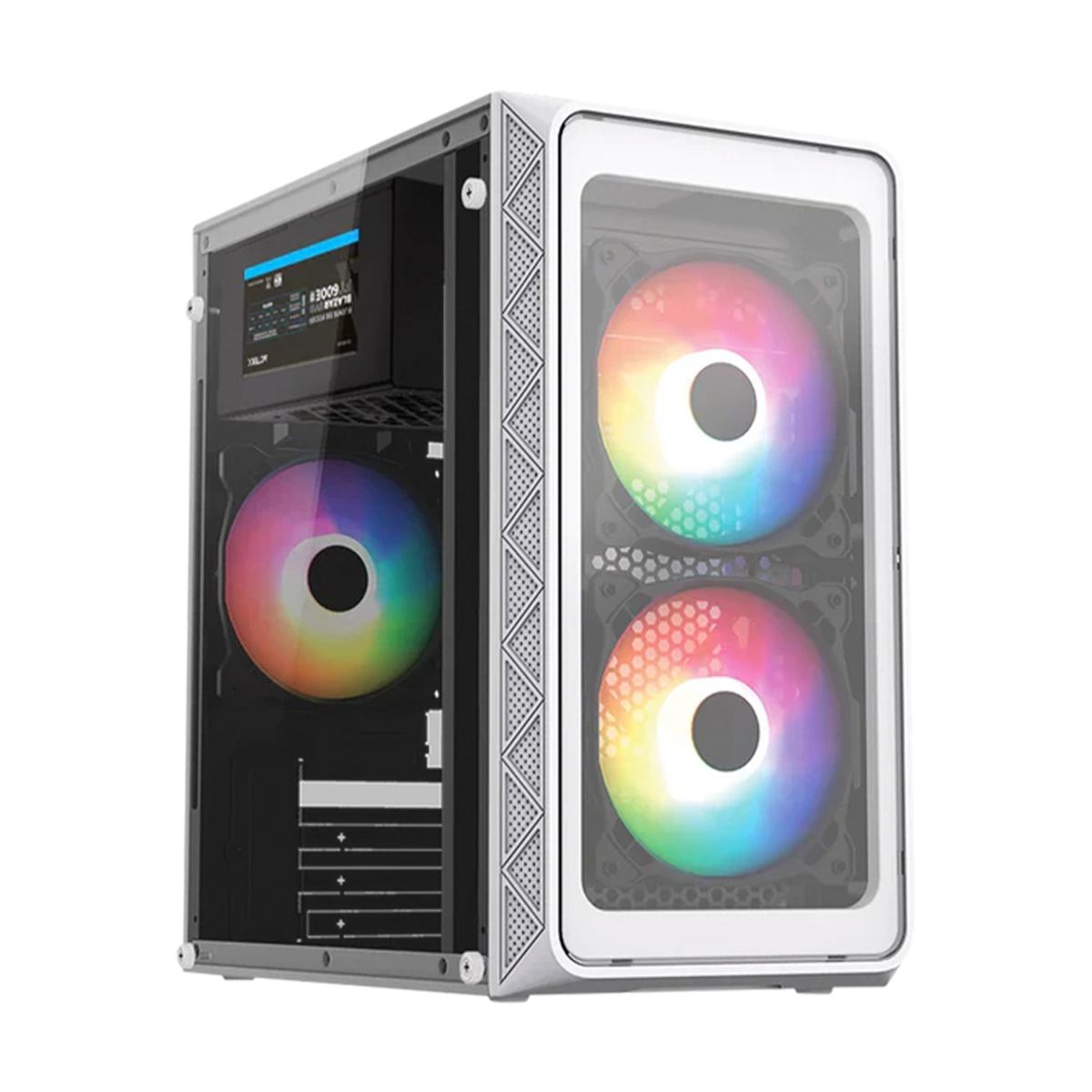 GABINETE ACTECK (AC-939232) DOOM PRO CRYSTAL GI730,MICRO ATX,1*USB 3.0,CRISTAL TEMP,3 FAN RGB,BLANCO