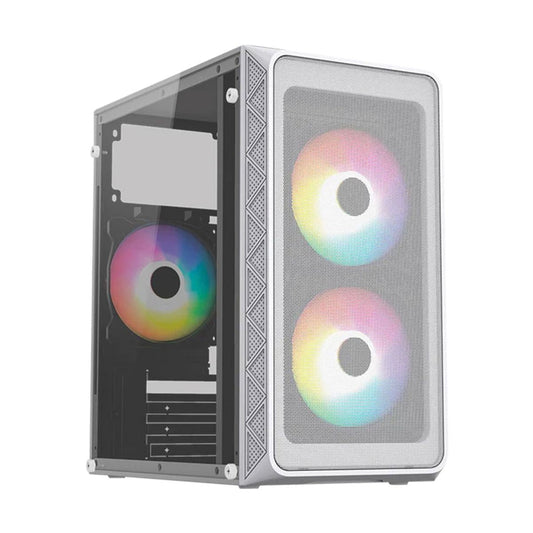 GABINETE ACTECK (AC-939256) DOOM PRO MESH GI730M,MICRO ATX,1*USB 3.0,FRENTE MALLA,3 FAN RGB,BLANCO