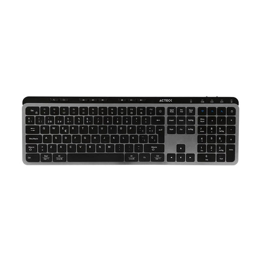 TECLADO INALAMBRICO ACTECK(AC-940085)INSPIRE KREA TI755,2,4GHZ + 2 BT,MEMBRANA,MULTIMEDIA,RECARGABLE,NEGRO-GRIS