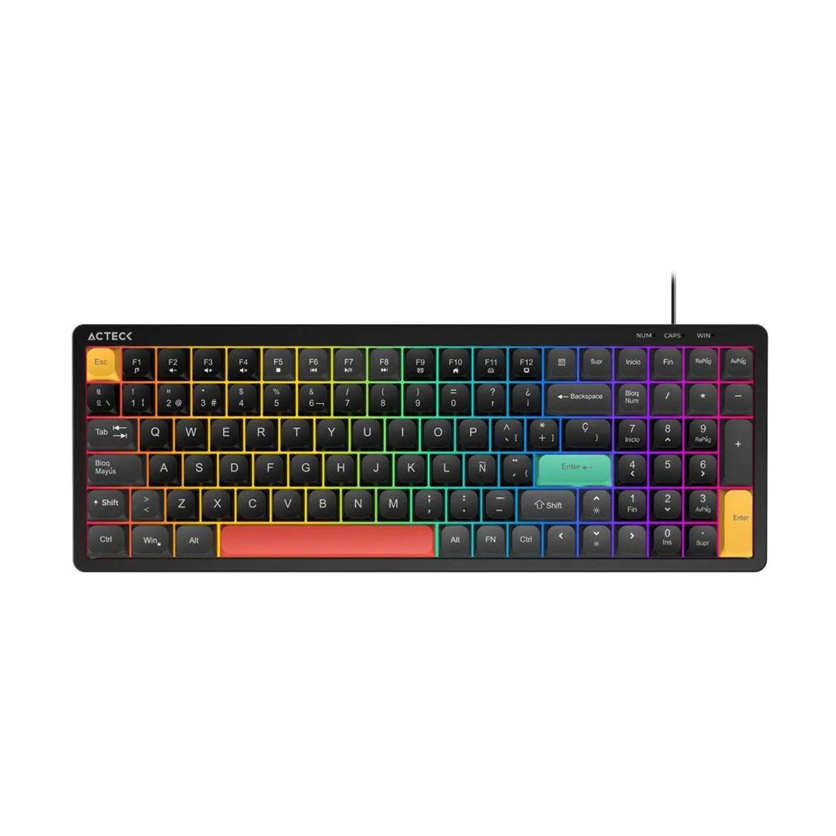 Teclado Alambrico TECHNO CORE TA780 ACTECK  Teclas de Bajo Perfil - Iluminacion RGB, Usb C a USB A