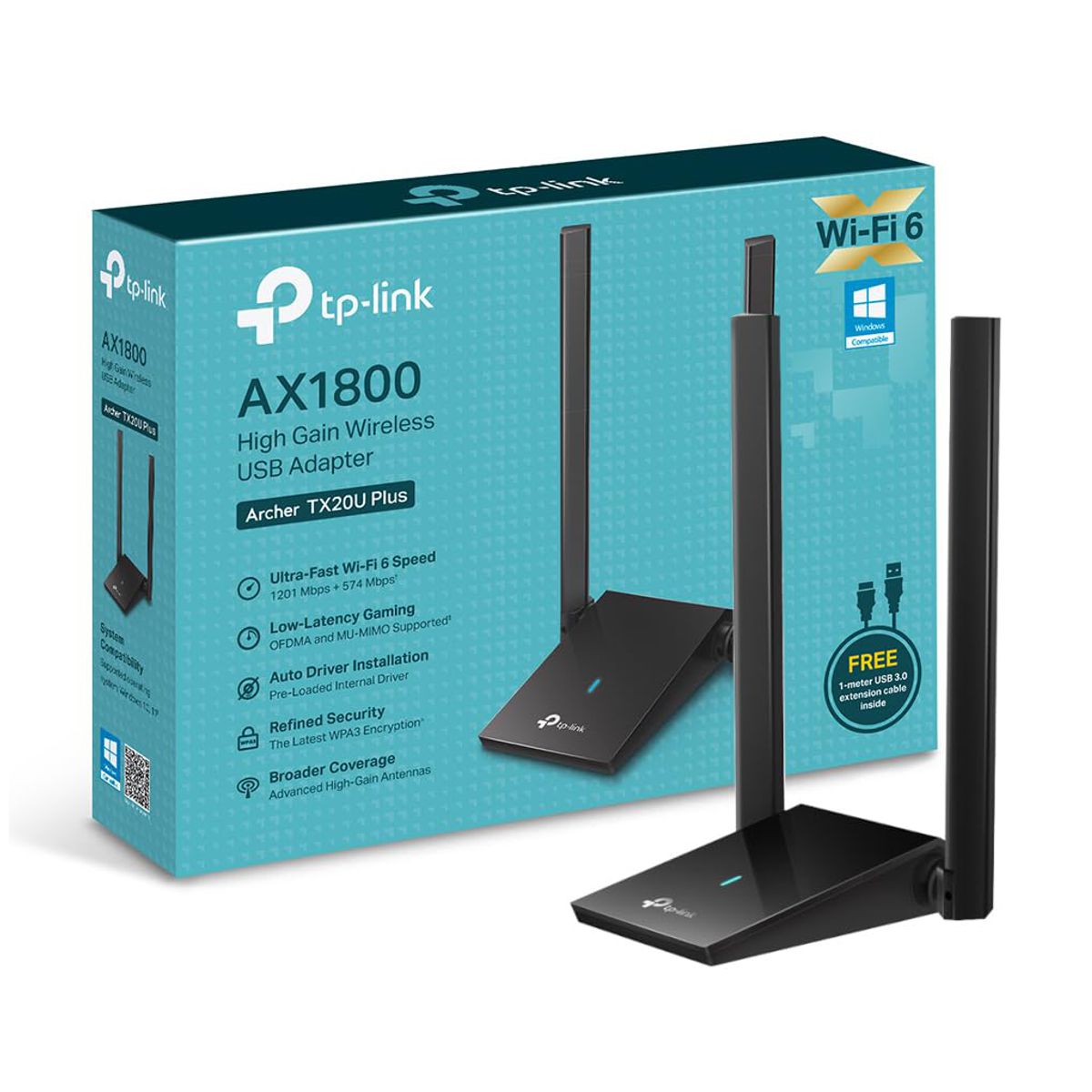 ADAPTADOR USB WIFI6 TP-LINK ARCHER TX20U PLUS CON 2 ANTENAS AX1800 OFDMA Y MU-MIMO - 