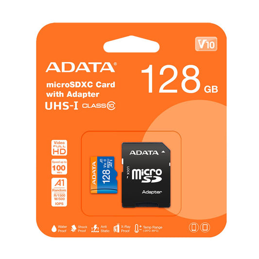 Memoria Micro SD ADATA AUSDX128GUICL10A1-RA1 - 128 GB, 100 MB/s, Negro, Clase 10