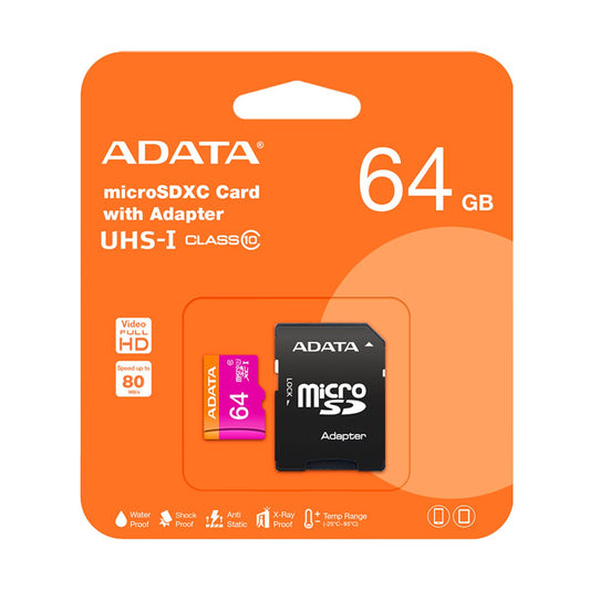Memoria Micro SD ADATA UHS-I U1 - 64 GB, 30 MB/s, 10 MB/s, Negro