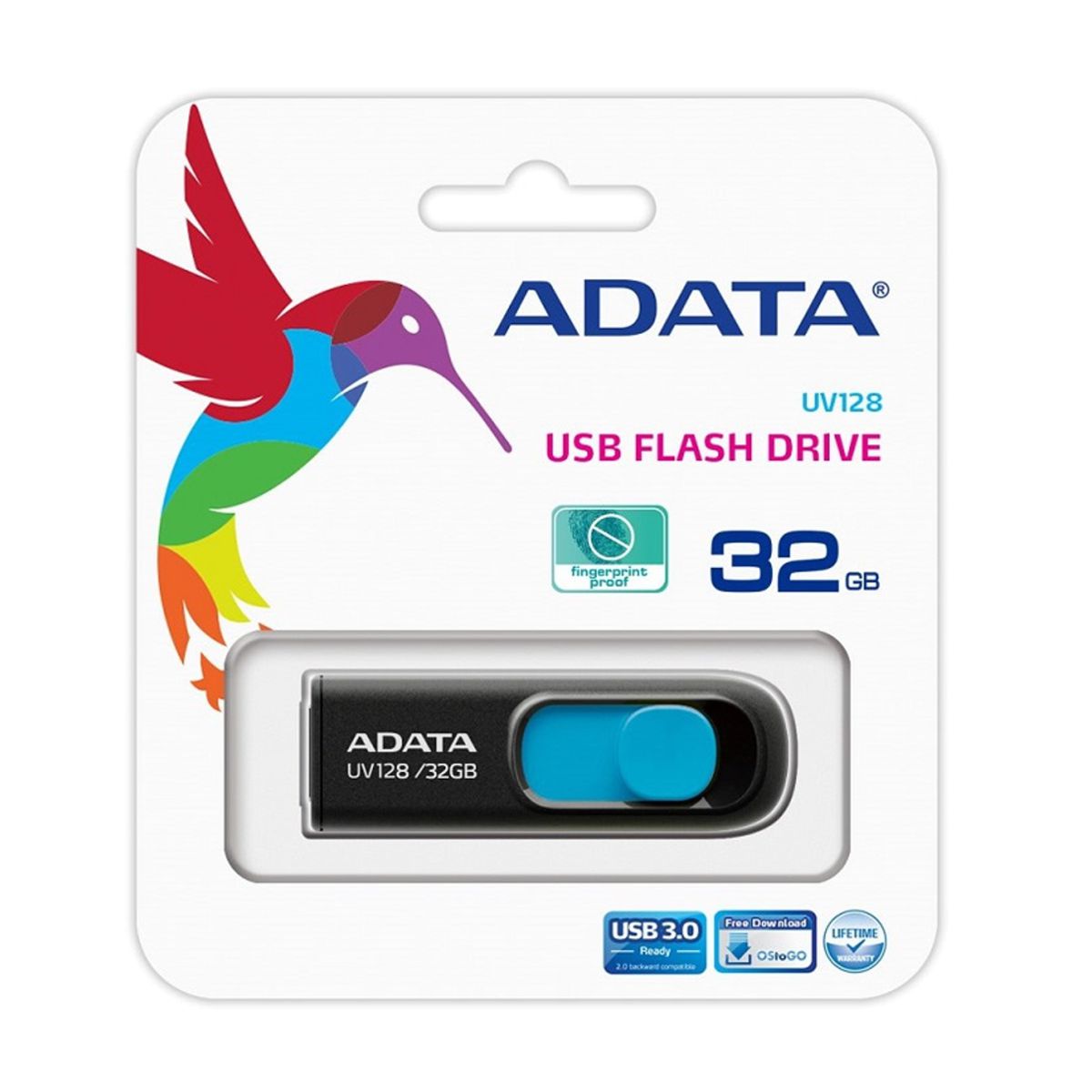 Memoria USB ADATA UV128 - Negro, 32 GB, USB 3.2 (retrocompatible con 3.0 y 2.0), 100 MB/s