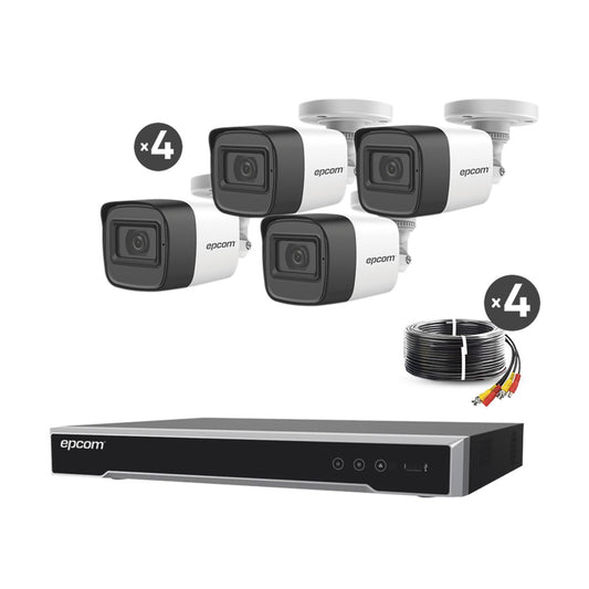 Kit TURBOHD 5 Megapixel / DVR 4 Canales / 4 Camaras de 5 Megapixel con Microfono Integrado / 4 Cables 18 Metros / Fuente de Poder Profesional - 