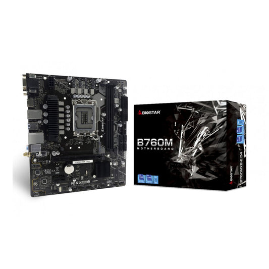 MOTHERBOARD BIOSTAR (B760MX2-E D4), LGA1700, DDR4 4400, USB 3.2 GEN1, PCIE M.2 4.0, HDMI, VGA, DVI, RJ45, MICRO ATX