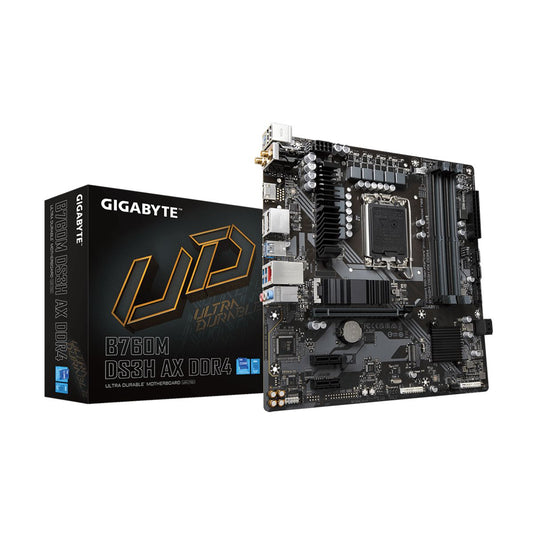 MOTHERBOARD GIGABYTE (B760M DS3H AX DDR4) SOCKET 1700 ,4*DDR4 5333,HDMI,DP,MICRO ATX,WIFI 6E/BT