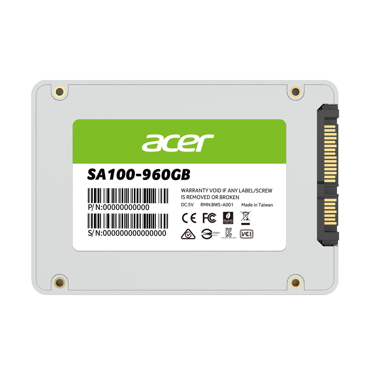 UNIDAD SSD 2.5" ACER 960GB (BL.9BWWA.104) SATA 3, SA100, 560MB/S