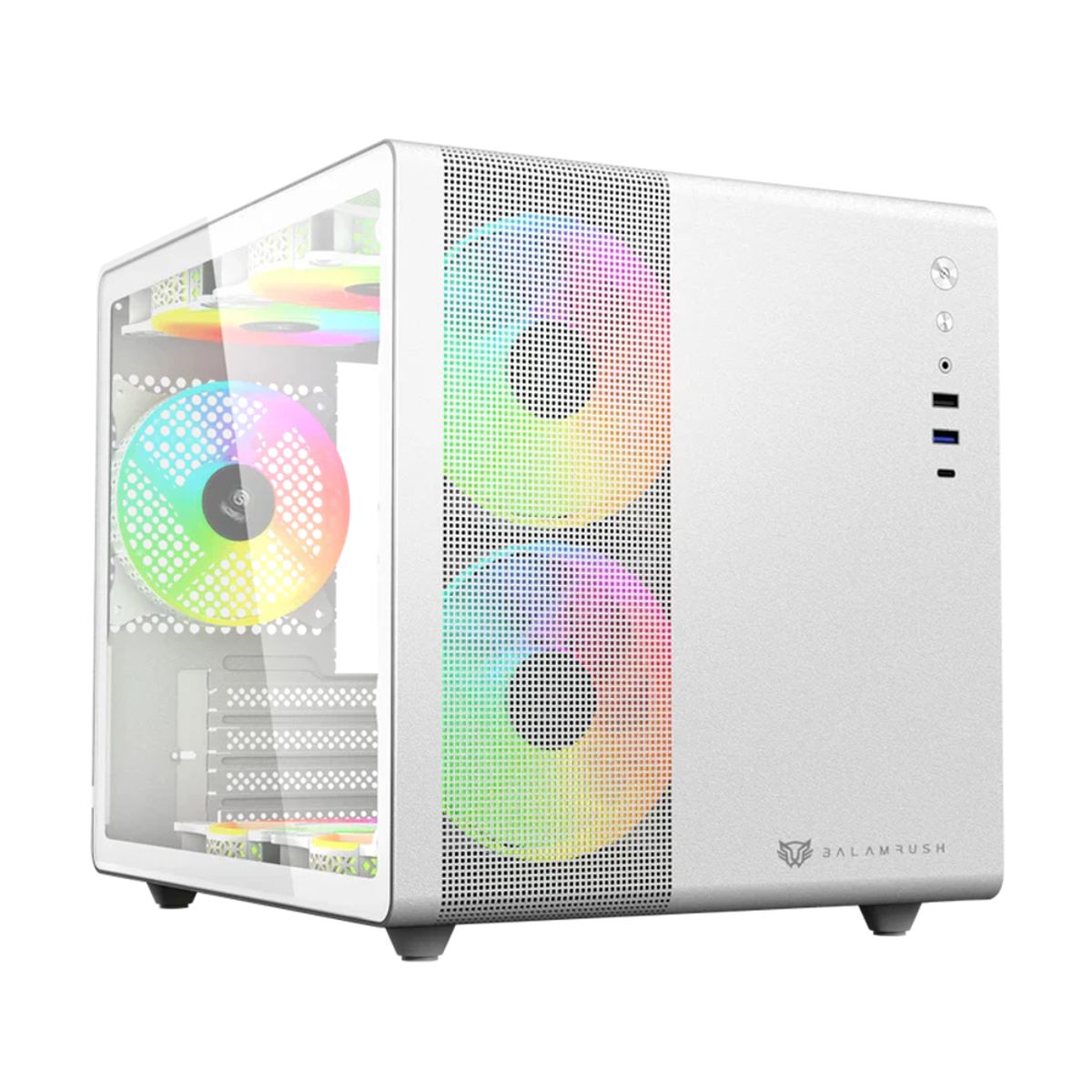 GABINETE BALAM RUSH (BR-936040) TANK MINI GI930,MICRO ATX,1*USB 3.0,1*USB C,CRISTAL TEM,MALLA,BLANCO