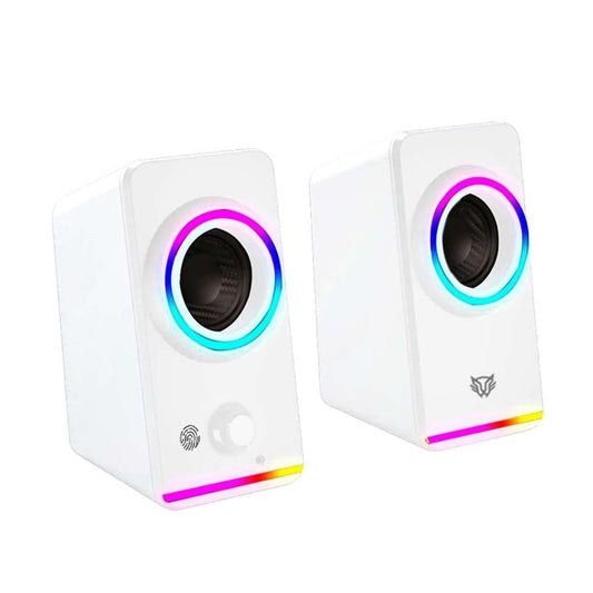 Bocinas 2.0 Gamer Glimm Style BG565 Balam Rush Conexion Bluetooth/Auxiliar - Controlador Touch, iluminacion LED 3 modos, 10w RMS. Sonido estereo, Alimentaci