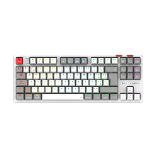 Teclado Gamer Inalambrico LEVEL PRO GK990 Balam Rush Legend Series - Color Blanco/Gris. BR-940375