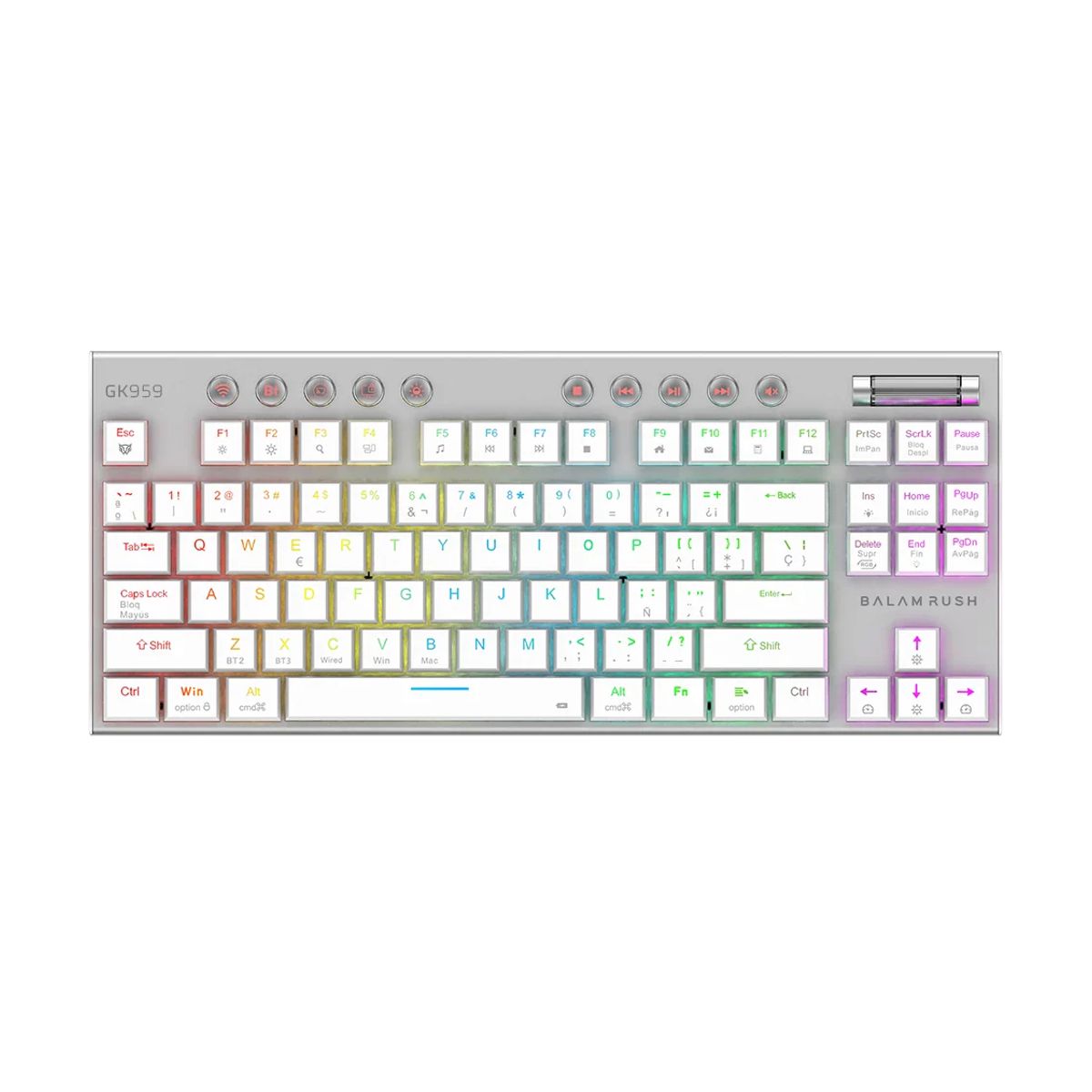 Teclado Gamer Inalambrico DOMINATE EXPERT GK959 Balam Rush Legend Series Conecta Multidispositivo - Color Blanco, BR-940412