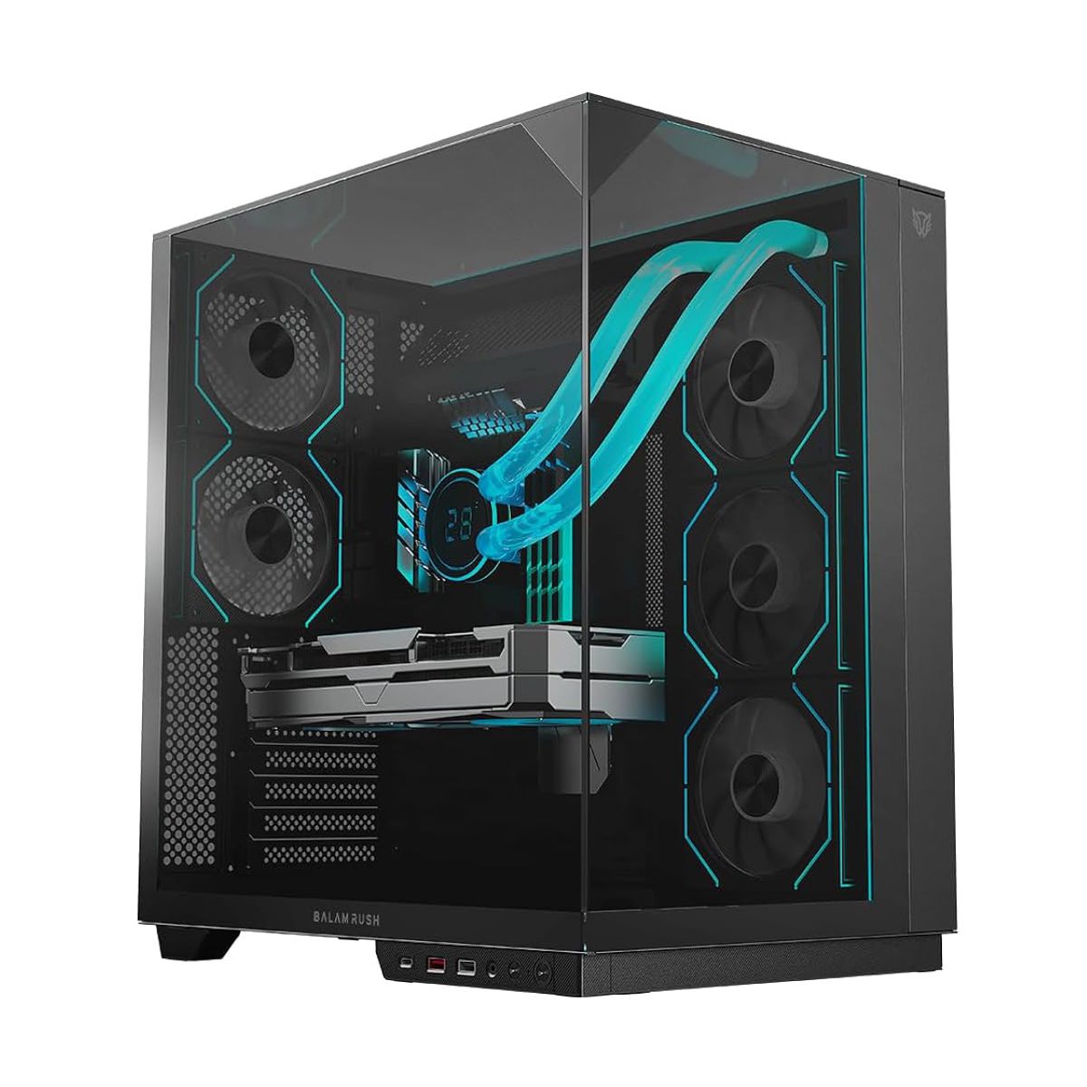 GABINETE BALAM RUSH (BR-941495) TANK MAJESTIC 7600,MAX ATX,GPU 380MM,1*USB C 3.1,5FAN,PANEL CRISTAL,NEG