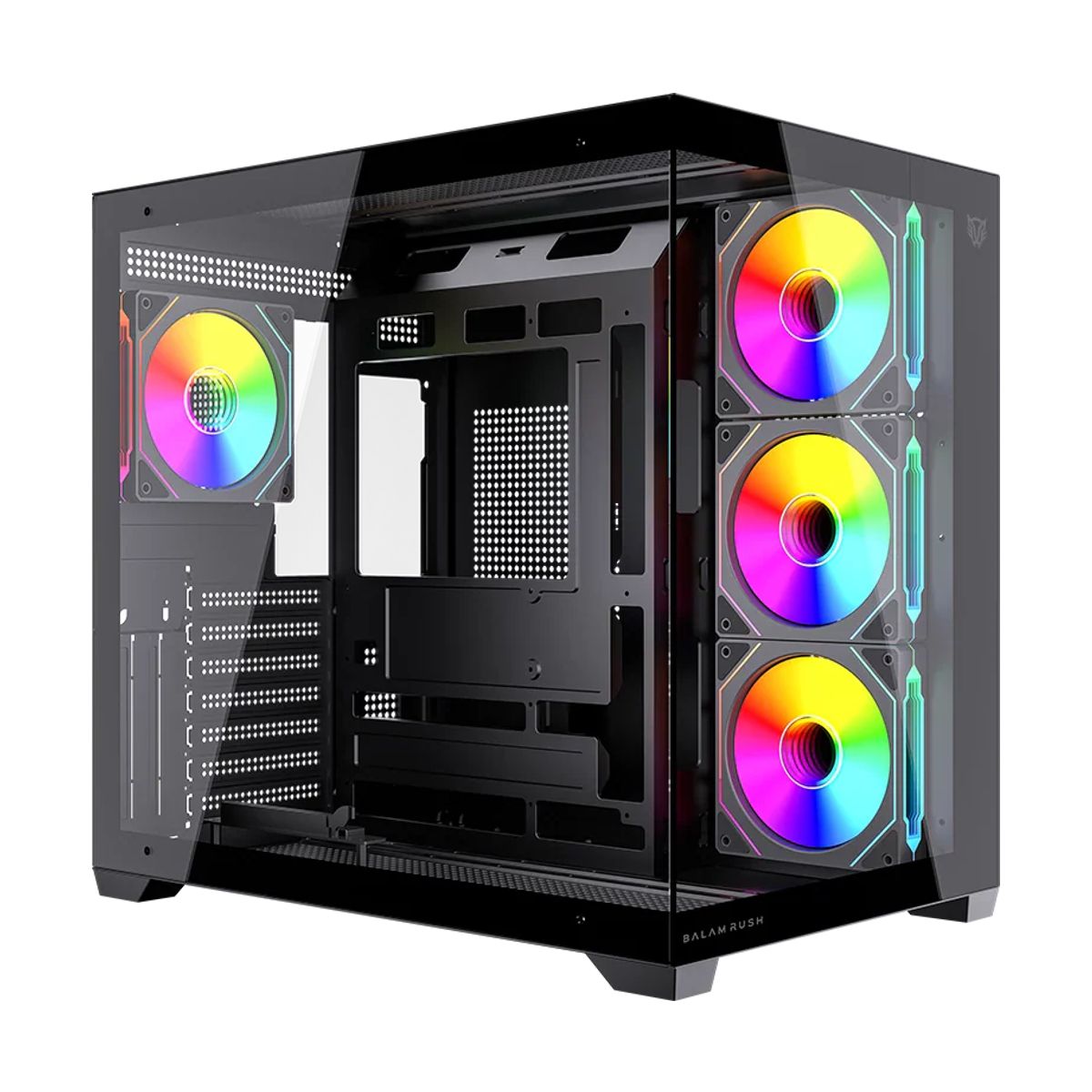 GABINETE BALAM RUSH(BR-943833)TANK CORE ULTRA GM925,MAX ATX,S/FUENTE,1*USB C,1*USB A 3.0+4FAN 120MM ARGB 4 PIN,FULL CRISTAL,NEGRO
