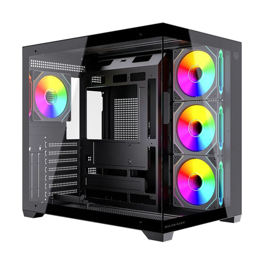 GABINETE BALAM RUSH(BR-943833)TANK CORE ULTRA GM925,MAX ATX,S/FUENTE,1*USB C,1*USB A 3.0+4FAN 120MM ARGB 4 PIN,FULL CRISTAL,NEGRO