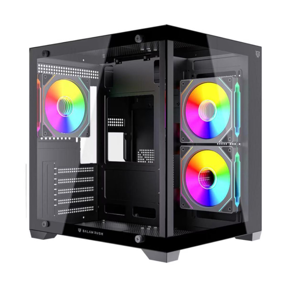 GABINETE BALAM RUSH(BR-943857)TANK GLOW MAX 3900,M-ATX,S/F,1*USB 3.0,3FAN 120MM ARGB,FULL CRISTAL NEGRO