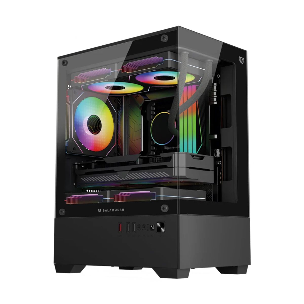 GABINETE BALAM RUSH(BR-943918)NITROX GLOW CRYSTAL 4700C,MAX M-ATX,S/FUENTE,1*USB A 3.0, PANEL/FRENTE CRISTAL,NEG