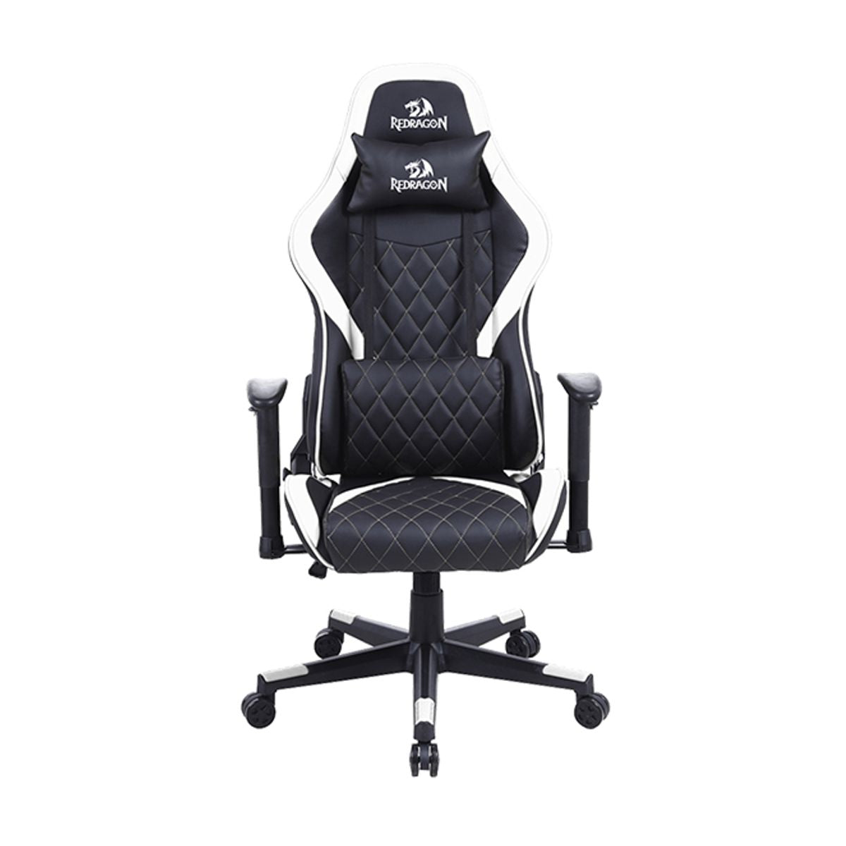 SILLA GAIA NEGRO/BLANCO: MATERIAL CUERO SINTETICO + ALMOHADILLAS LUMBAR Y CERVICAL + RUEDAS TIPO RACING