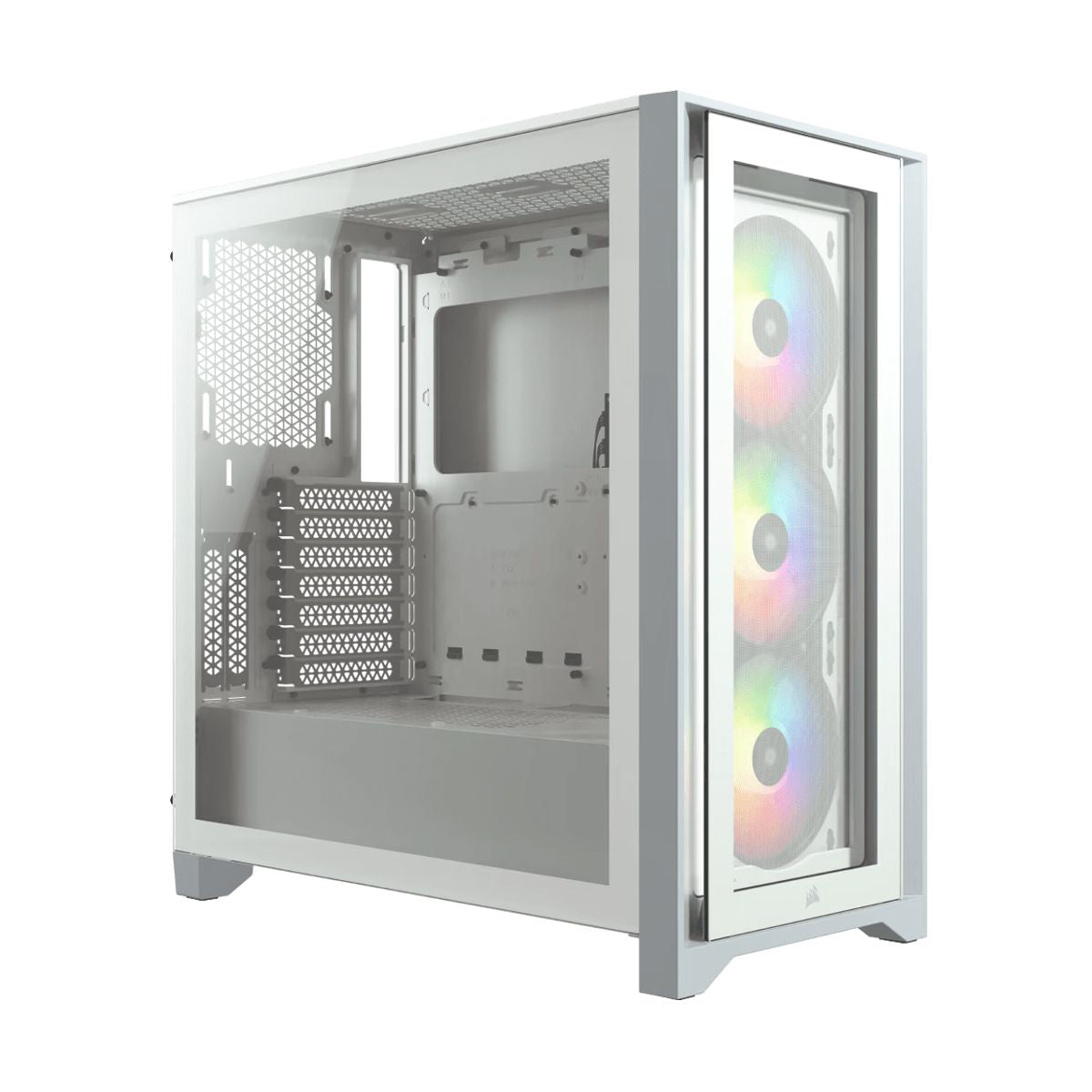 GABINETE CORSAIR (CC-9011205-WW) ICUE 4000X RGB BLANCO PANEL CRISTAL TEMPLADO MED-TORRE SIN FUENTE