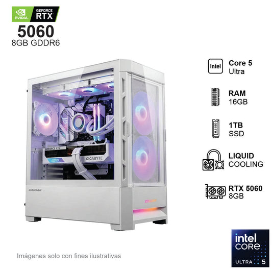 PC Gamer RTX 5060 Intel Core 5 Ultra 225F 16GB de RAM 1TB SSD NVME 650W WIFI