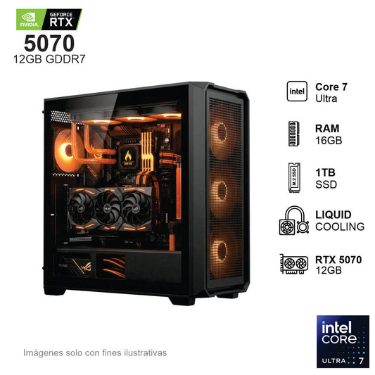 PC GAMER RTX 5070 INTEL CORE ULTRA 7 265F 16GB de RAM Disco Solido de 1TB NVME 850W