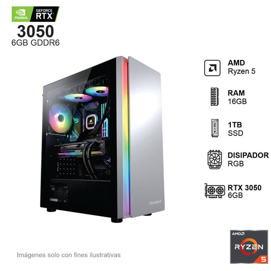 PC Gamer RTX 3050 AMD Ryzen 5 5500 16GB de RAM 1TB SSD NVME 500W WIFI