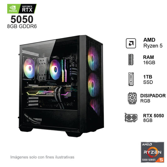 PC Gamer RTX 5050 AMD Ryzen 5 5500 16GB de RAM 1TB SSD NVME 650W WIFI