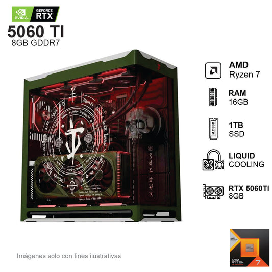 PC Gamer RTX 5060TI AMD Ryzen 7 5800X3D 16GB de RAM 1TB SSD NVME 850W WIFI