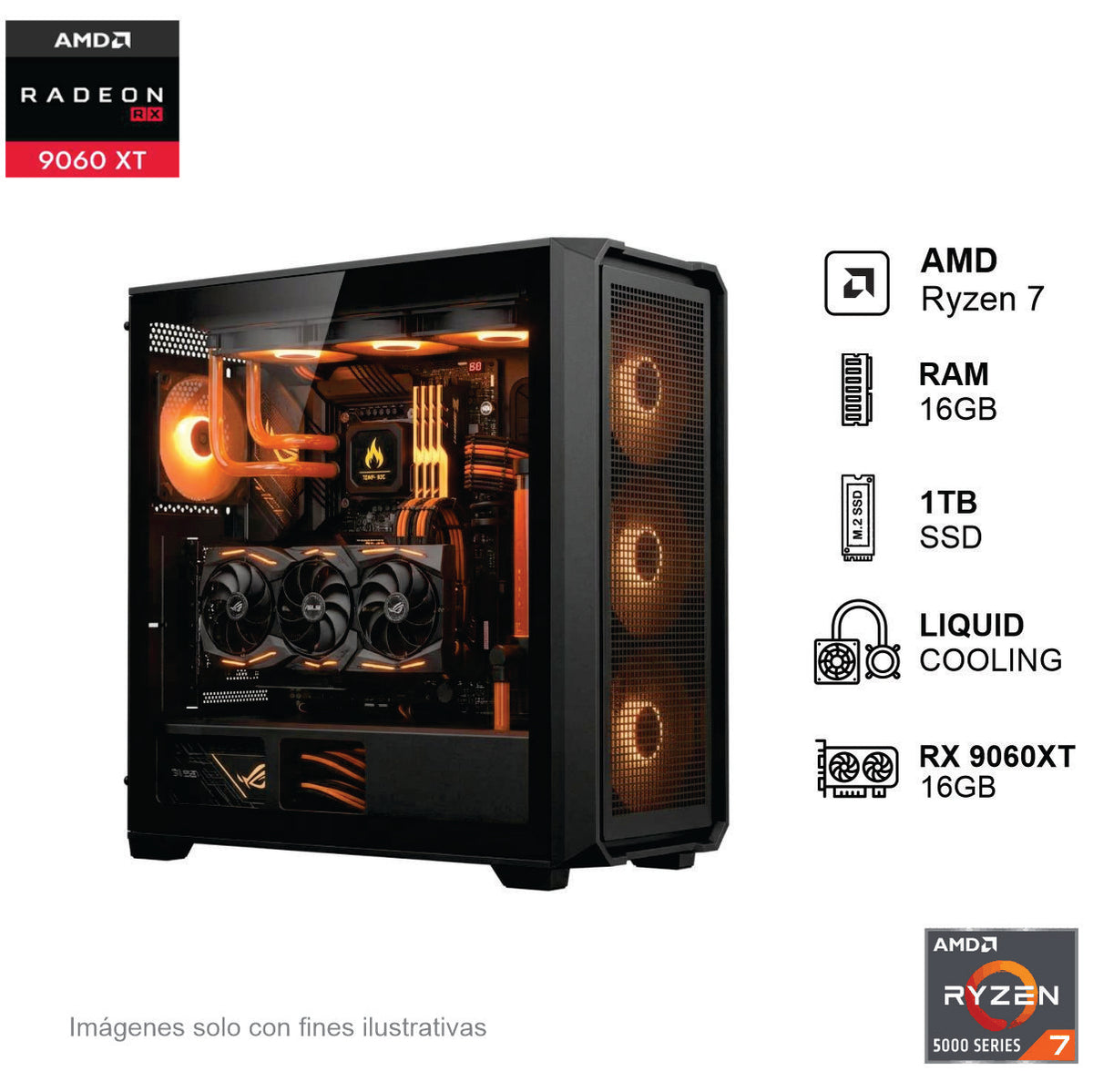 PC Gamer RX 9060XT 16GB AMD Ryzen 7 5700 16GB de RAM 1TB SSD NVME 650W WIFI