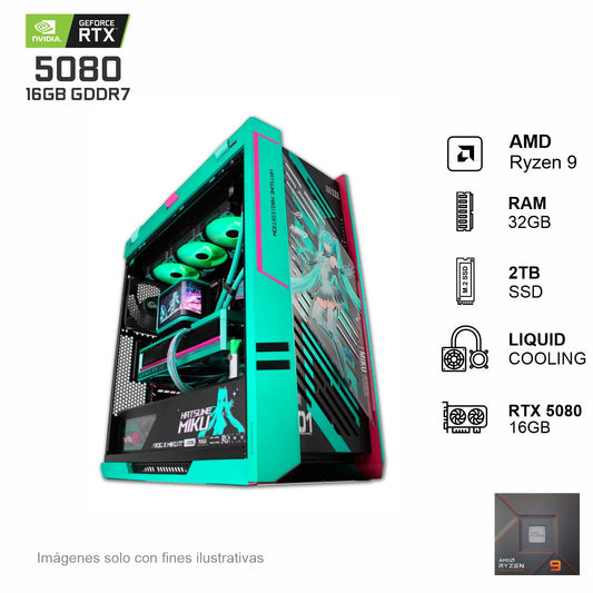 PC Gamer Hatsune Miku RTX 5080 AMD Ryzen 9 7900X 32GB de RAM 2TB SSD NVME 850W WIFI