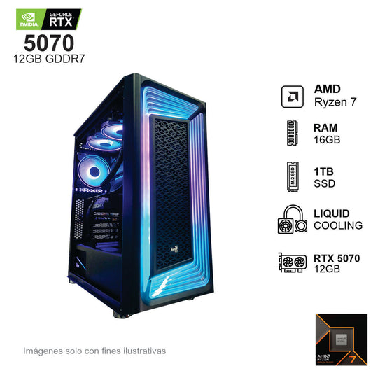 PC GAMER RTX 5070 AMD Ryzen 7 9700X 16GB de RAM Disco Solido de 1TB NVME