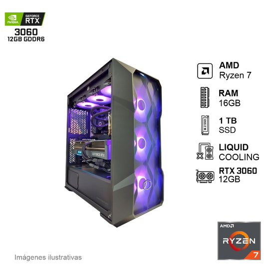PC Gamer RTX 3060 AMD Ryzen 7 5700X 16GB de RAM 1TB SSD NVME 650W WIFI