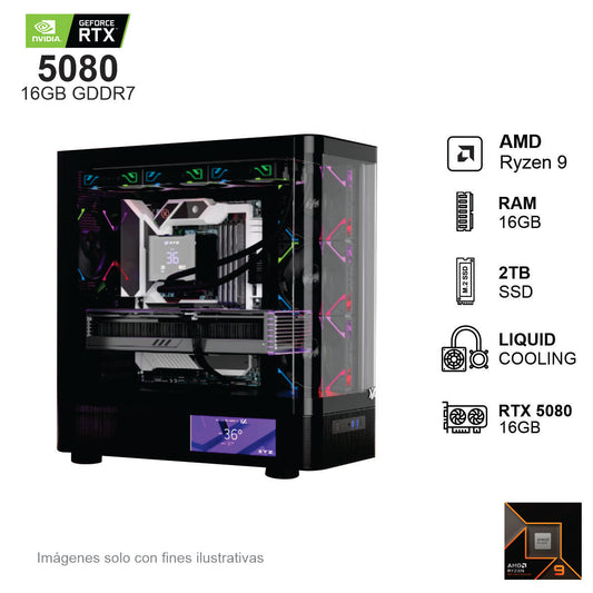 PC Gamer RTX 5080 AMD Ryzen 9 9900X 16GB de RAM 2TB SSD NVME 850W WIFI