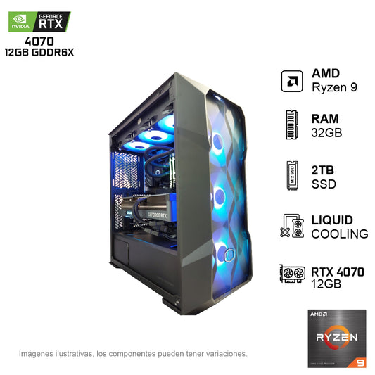 PC GAMER RTX4070 AMD RYZEN 9 5900X 32GB de RAM Disco Solido de 2TB NVME