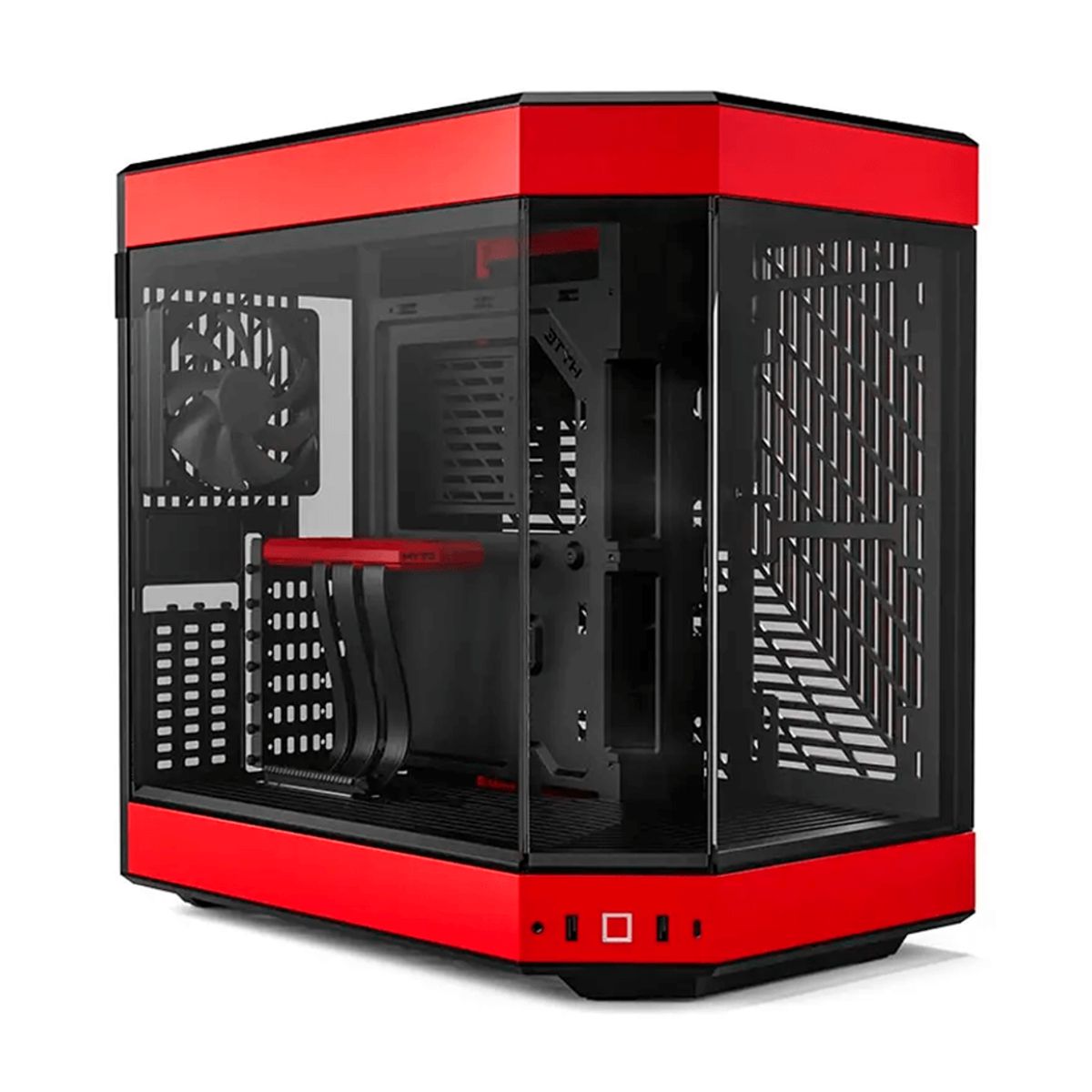 GABINETE HYTE (CS-HYTE-Y60-BR) Y60,CAMDUAL,VIDRIO PANORAMICO,ATX,3FAN,CABLE RISER INCL,ROJO,S/FUENTE