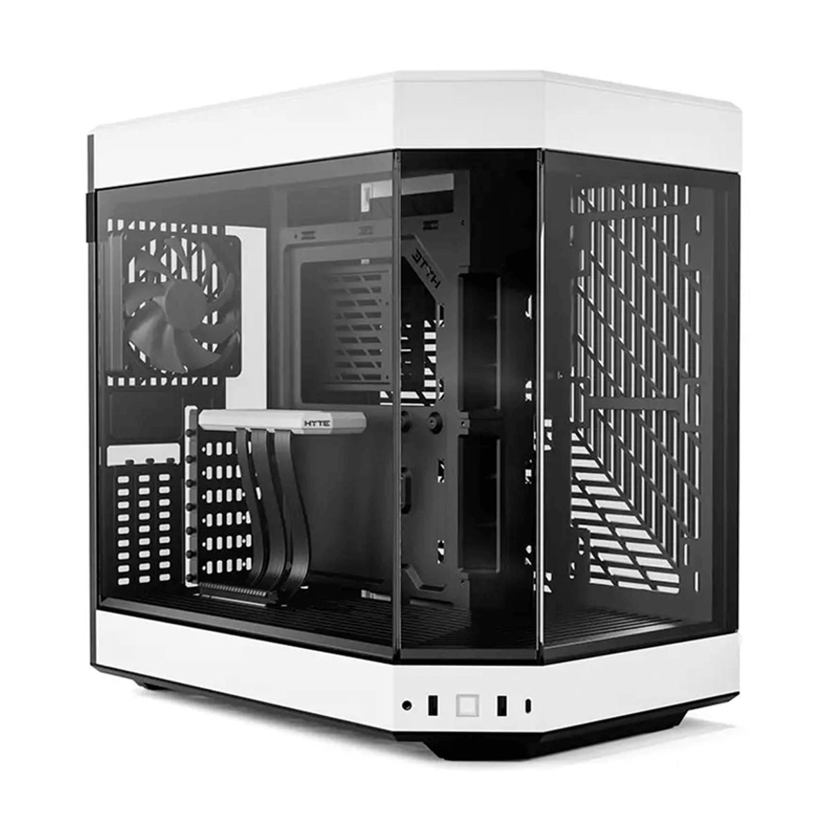 GABINETE HYTE (CS-HYTE-Y60-BW)Y60,CAMDUAL,VIDRIOPANORAMICO,ATX,3FAN,CABLE RISER INCL,NEG/BL,S/FUENTE