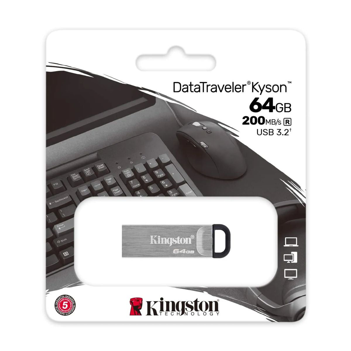 MEMORIA USB KINGSTON (DTKN/64GB) 64GB DATA TRAVELER KYSON, PLATA USB 3.2