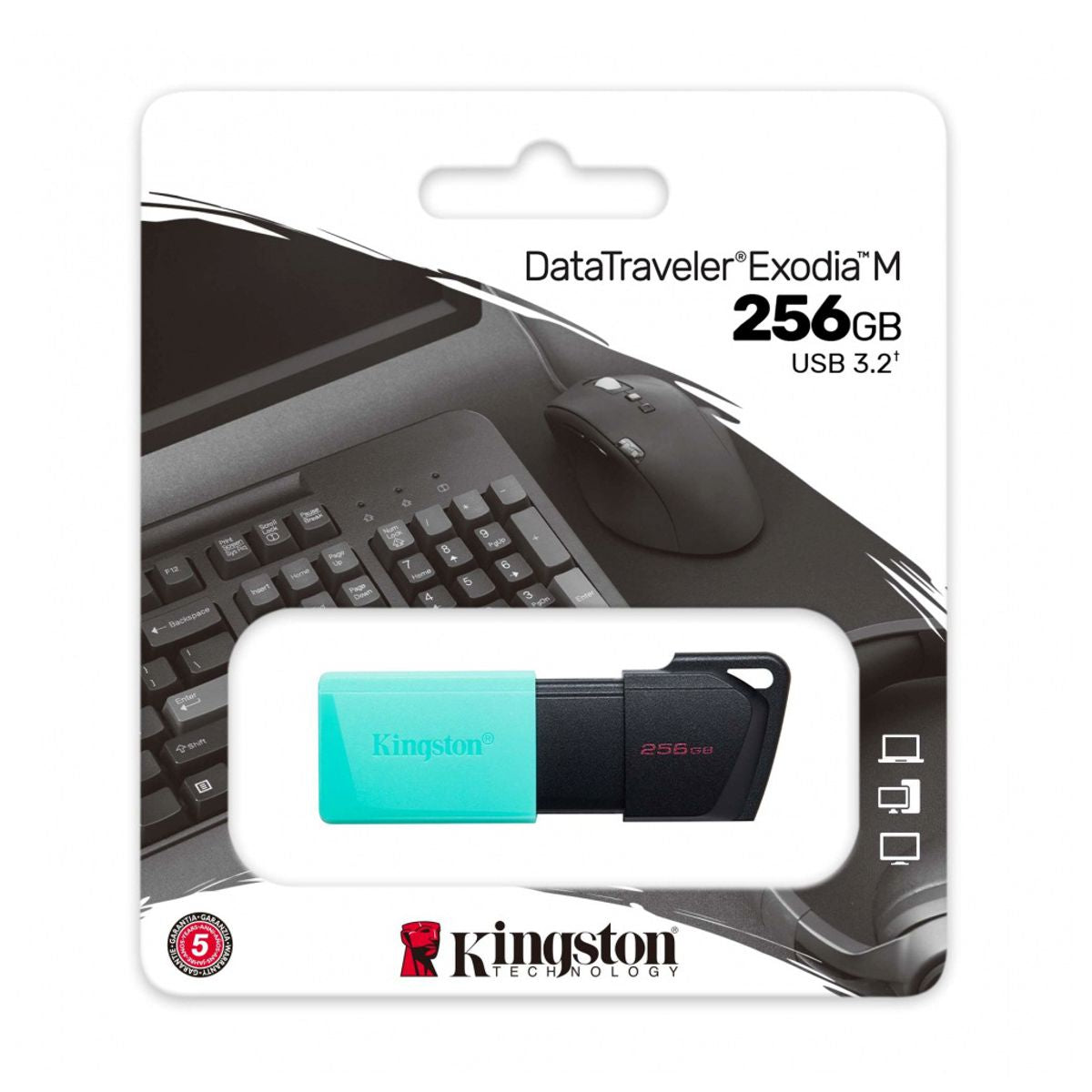 MEMORIA USB KINGSTON (DTXM/256GB) 256GB, DATA TRAVELER EXODIA M, PLASTICA, TURQUESA, USB 3.2