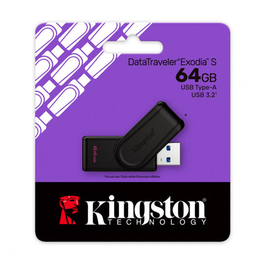 Memoria USB Kingston DTXS/64GB 64GB Data Traveler Exodia S, Plastica, Negro USB-A 3.0