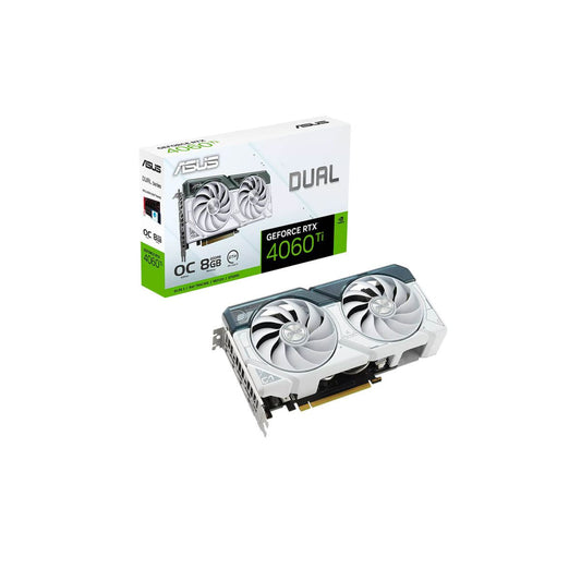 TARJETA DE VIDEO ASUS (DUAL-RTX4060TI-O8G-WHITE) DDR6, 128BIT,PCI-E 4.0,HDMI 2.1,3*DP1.4A,DUAL FAN