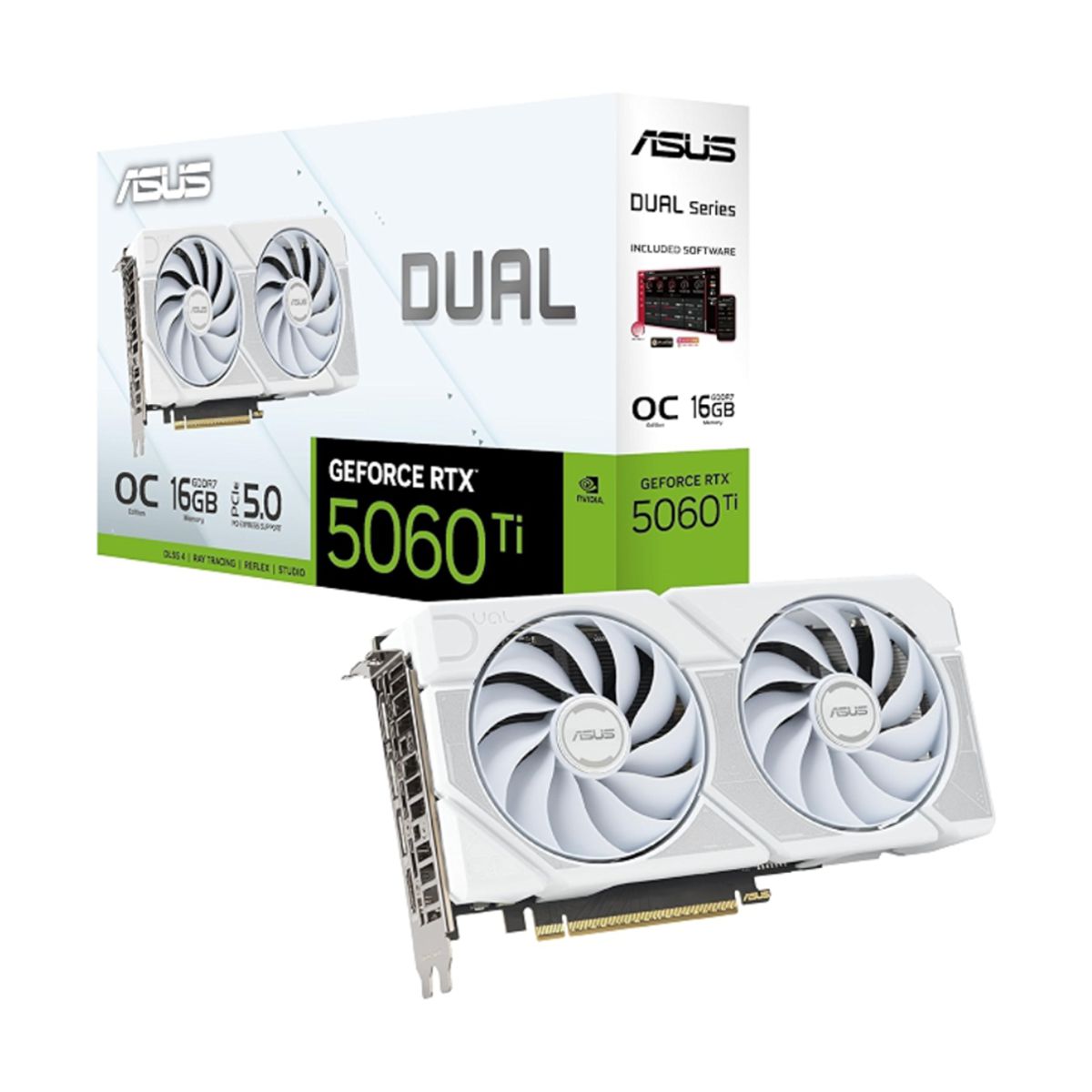 TARJETA DE VIDEO ASUS (DUAL-RTX5060TI-O16G-WHITE) 16GB GDDR7, 128BIT, PCI-5.0, HDMI,3*DP, 2 FAN