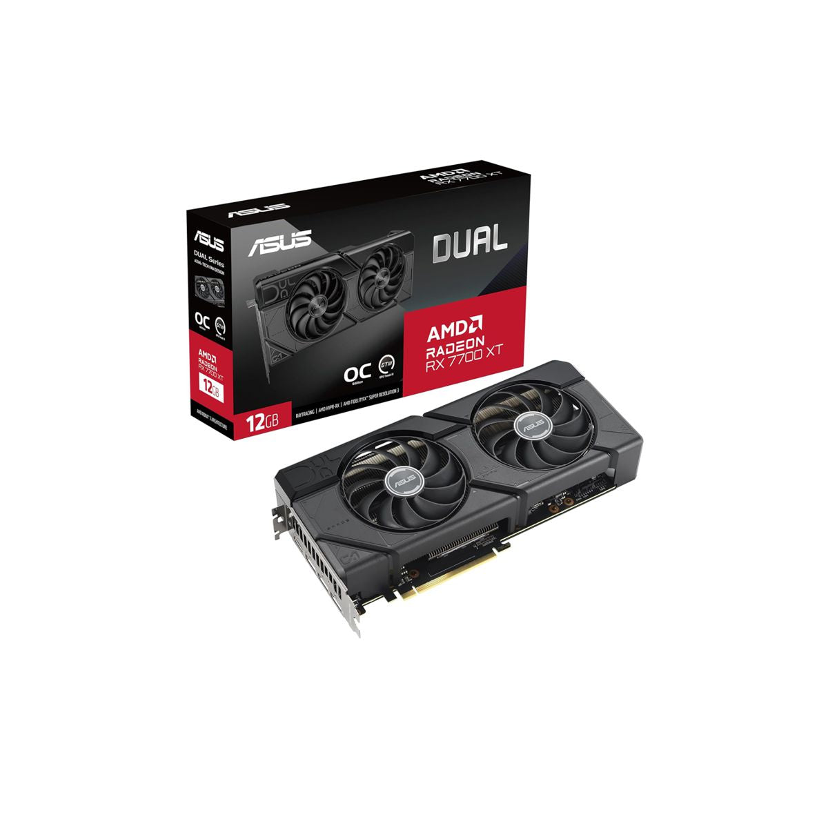 TARJETA DE VIDEO ASUS (DUAL-RX7700XT-O12G)GDDR6, 192 BITS, PCI-E 4.0,HDMI ,3*DP, DUAL FAN