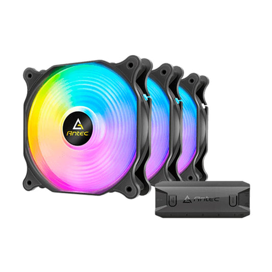 VENTILADOR P/GABINETE ANTEC (F12 RACING ARGB_3PK) PAQUETE 3 FAN ARGB 120MM,INCLUYE CONTROLADOR,NEGRO