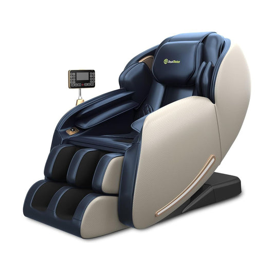 DELUXE MASSAGE CHAIR REAL RELAX/FAVOR-06/ZERO GRAVITY/SL-TRACK/AIRBAGS/SHIATSU/FULL BODY/BLUE
