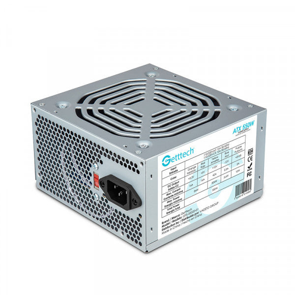 FUENTE DE PODER GETTTECH (GFS-55020-01) 550W, ESTANDAR, VENTILADOR 120MM, ENTRADA AC DE 50/60 HZ