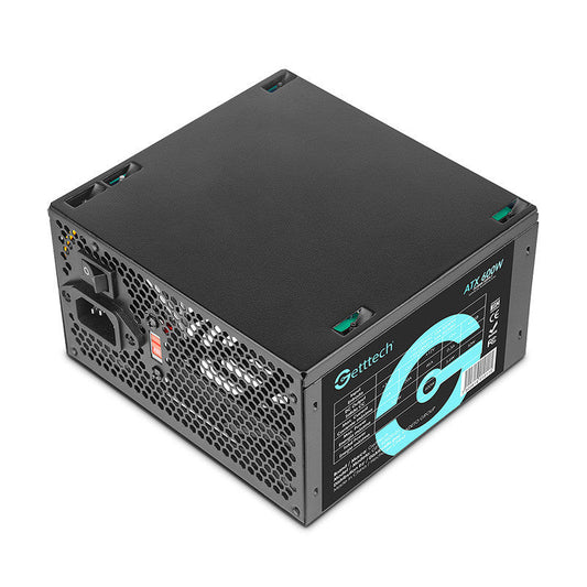 GETTTECH FUENTE DE PODER ATX 600W - VENTILADOR DE 120MM, MTBF 100, 000 HORAS, EFICIENCIA ENERGETICA, NEGRO, MOD. GFS-60020