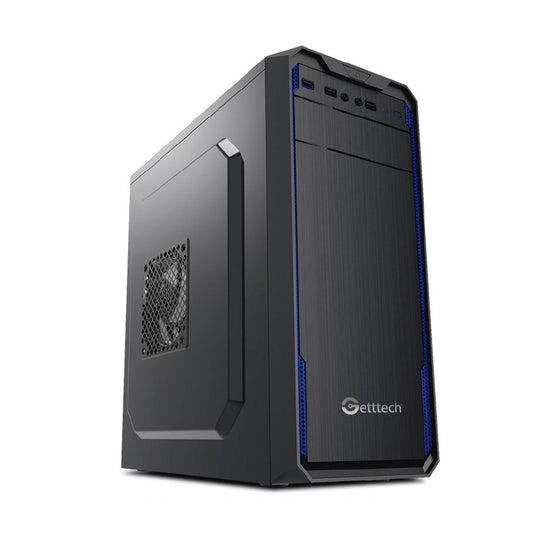 GETTTECH GABINETE MEDIE TORRE - ATX/MICRO ATX/ RANURAS PCI, NEGRO ACABADO MATE, INCLUYE FUENTE DE 500W, 1 VENTILADOR, MOD. GG-1803