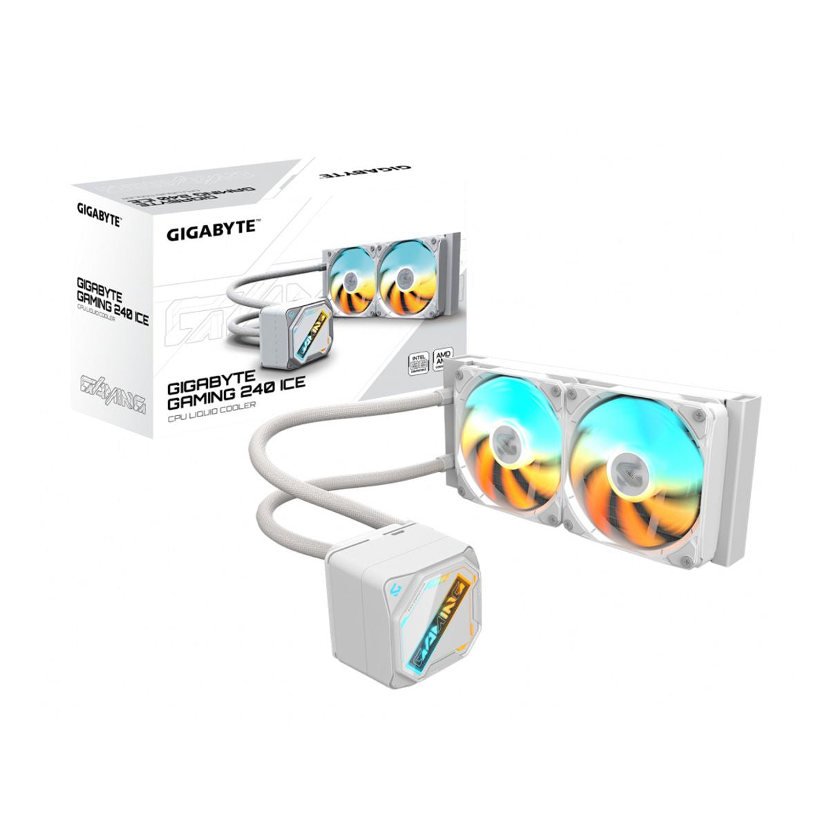 VENTILADOR P/CPU GIGABYTE (GP-GIGABYTE GME 240I) ARGB,ENFRIAMIENTO LIQUIDO,2 FAN,240MM,BLANCO
