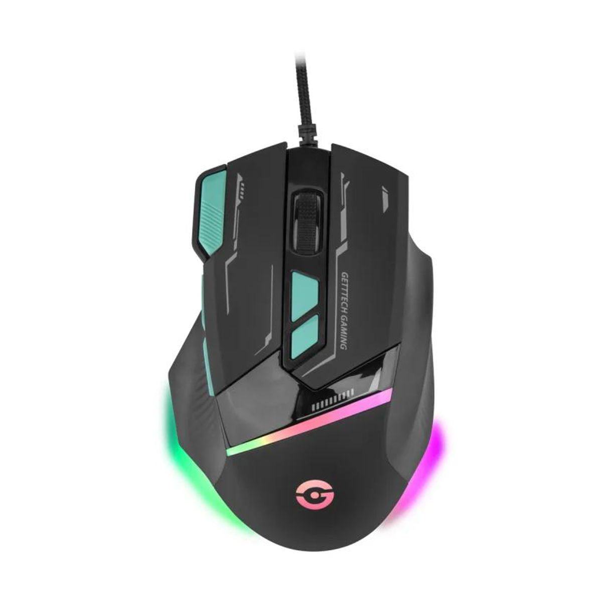 GETTTECH MOUSE GAMER - SENSOR 725F, ILUMINACION RGB PERSONALIZABLE, HASTA 7200 DPI, COLOR NEGRO Y AZUL, MOD. GPM-RGBWR-G1-BK