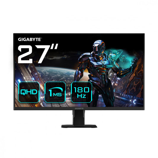 MONITOR LED GIGABYTE 27" (GS27QA) GAMING, 2560X1440 QHD, PLANO, 180HZ, 2*HDMI, DP, 1MS, PANEL IPS